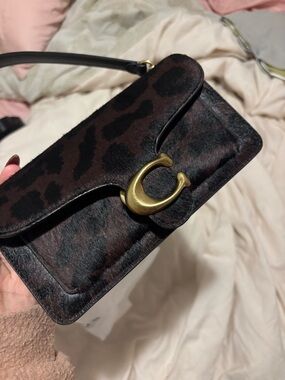 Coach Tabby 20 Dark Brown Leopard Print Shoulder Bag with Brass Clasp